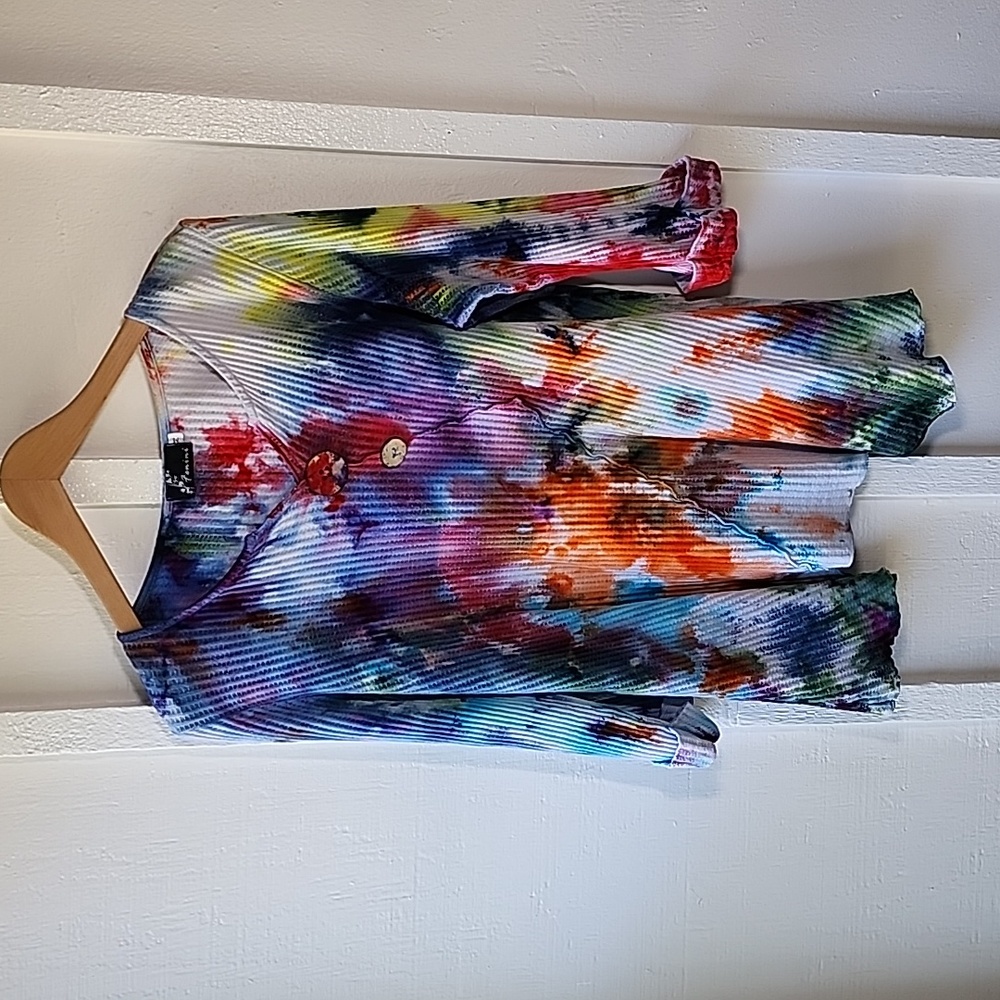 Fenini Tie-dye Waffle Knit Top/Tunic Boho Size Medium